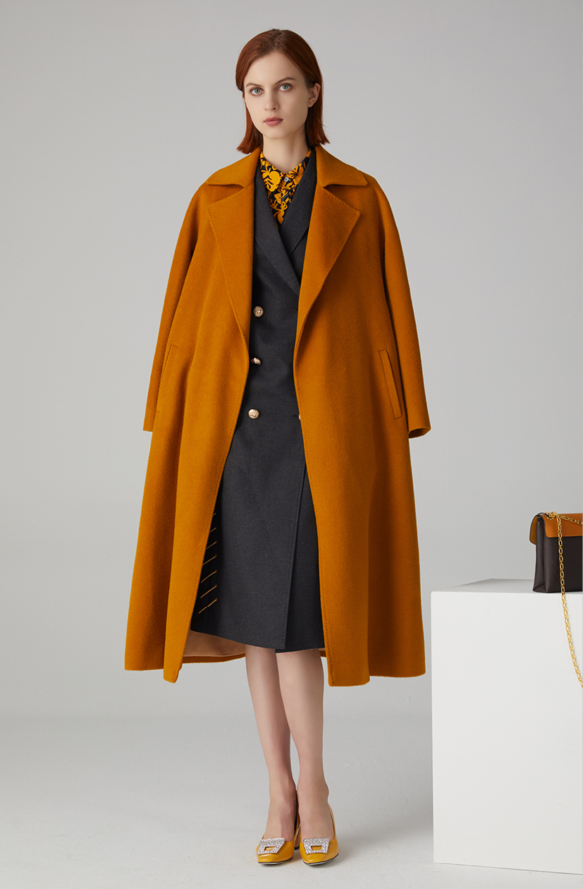 橘色羊绒羊毛大衣